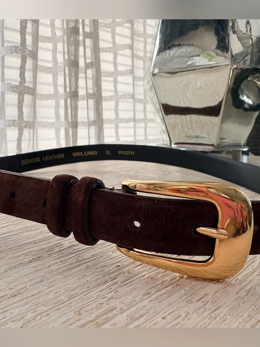 VTG Amanda Smith Brown Suede Leather Thin Belt Size XL